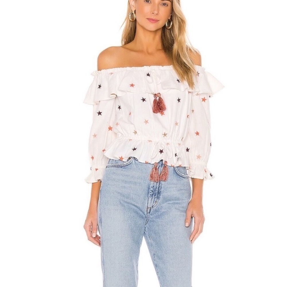Majorelle Dover Off The Shoulder Top Size XS NWT Star Embroidered 4th Of July